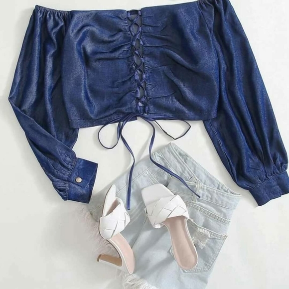 Faux denim crop top - Picture 1 of 2